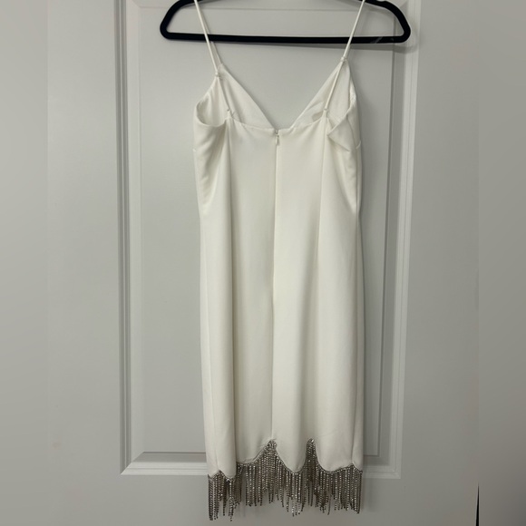 Aidan Mattox V Neck Sleeveless Fringe Trim Ivory Dress Size 2 - Picture 3 of 4